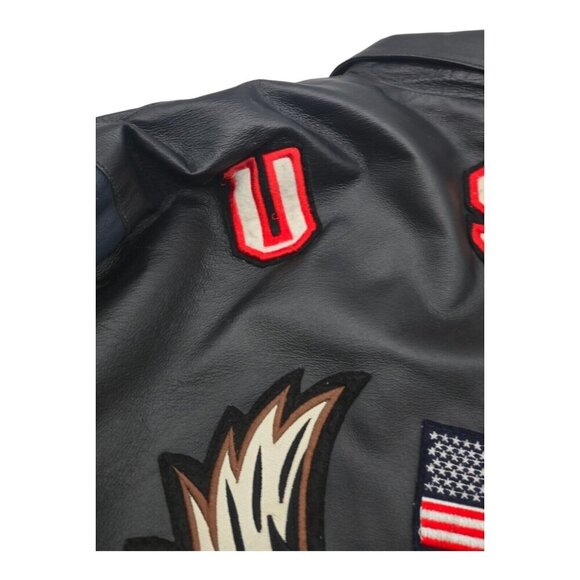 American Leather Jacket Men 2XL Multicolor USA Flag Eagle Bomber Biker Oversized - Picture 11 of 16